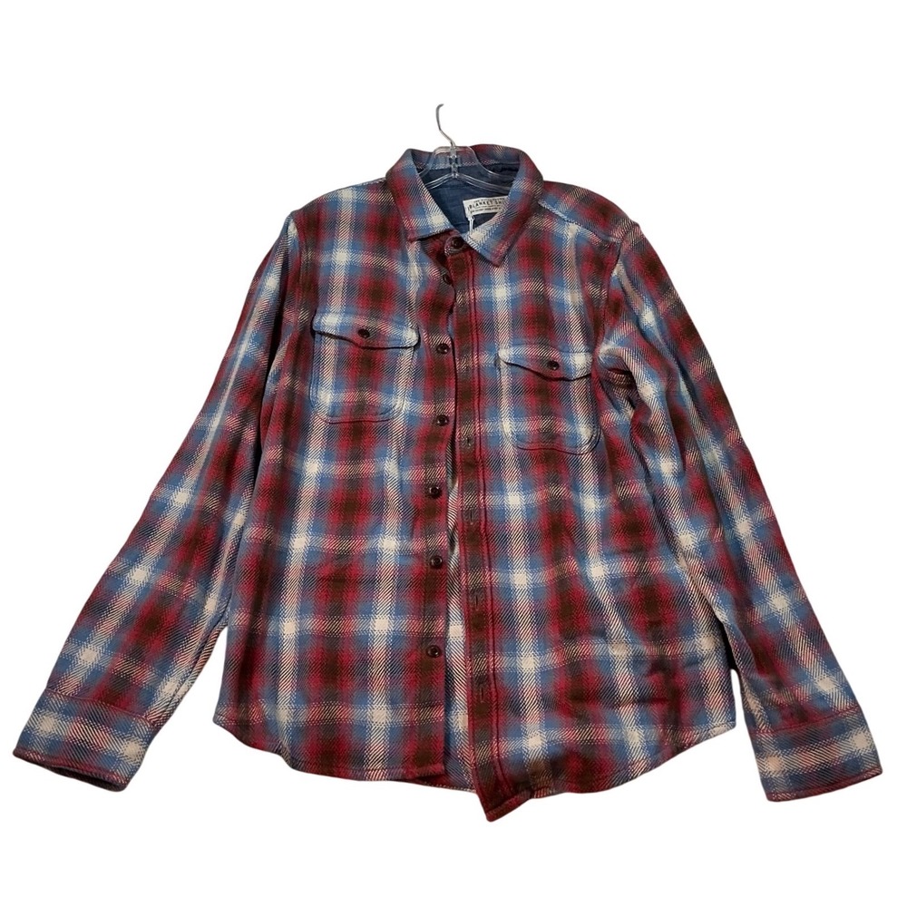 Outerknown Blanket Shirt Mens Medium Red Blue Plaid Organic Cotton Flannel NEW